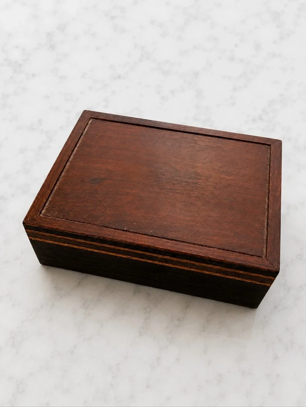 Vintage Wooden Trinket Jewelry Box Felt Lined Brass Hinges Cottage Decor